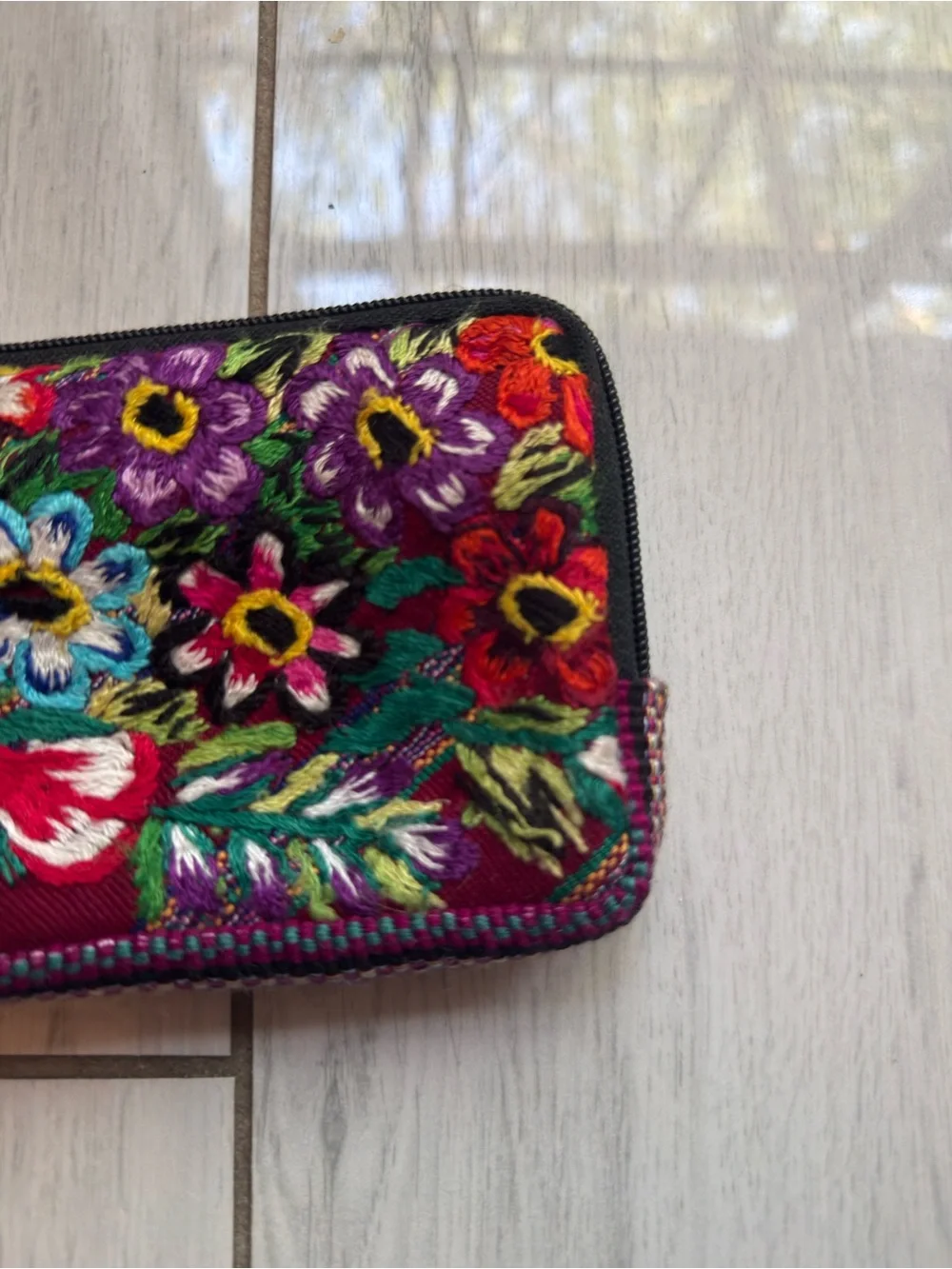 Embroidered Floral Wristlet Wallet - Multicolor Guatemala 🇬🇹
